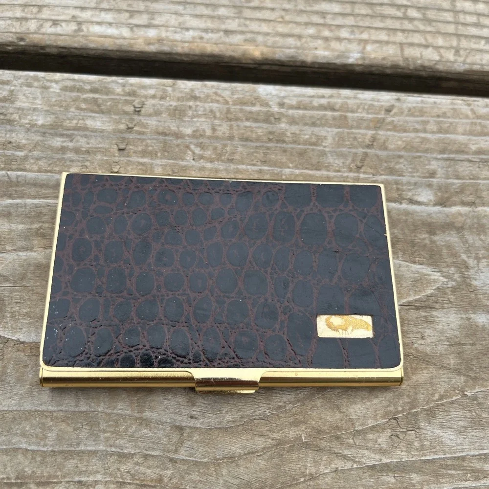Retro Brown Faux Croc 1-clip Wallet Cigarette Case Biz Credit Card Money Holder